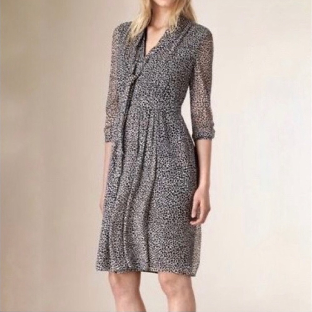 Burberry London 100% Silk Leopard Print Long Sleeve Dress